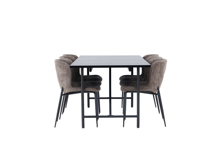 Venture Home Astrid Dining Table 200*75 - Matte black / Matte black MDF with veneer +Modesto Dining Chair - Grey / Smoked Black Boucle _6