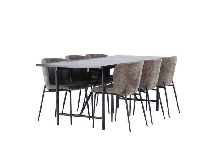 Venture Home Astrid Dining Table 200*75 - Matte black / Matte black MDF with veneer +Modesto Dining Chair - Grey / Smoked Black Boucle _6