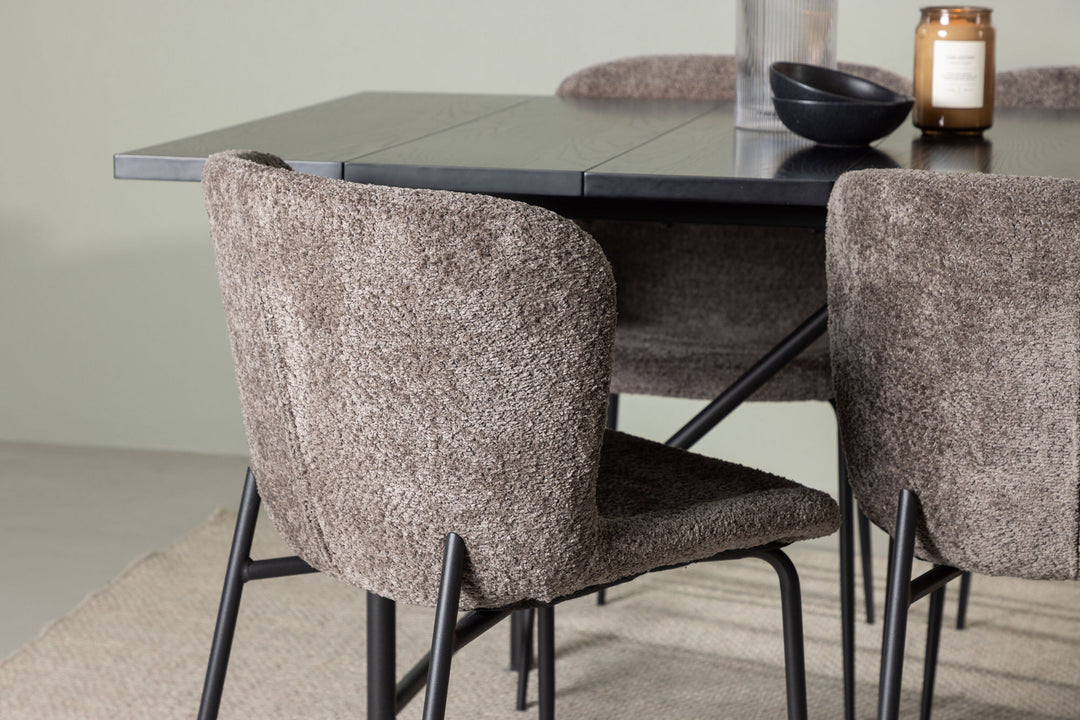 Venture Home Astrid Dining Table 200*75 - Matte black / Matte black MDF with veneer +Modesto Dining Chair - Grey / Smoked Black Boucle _6