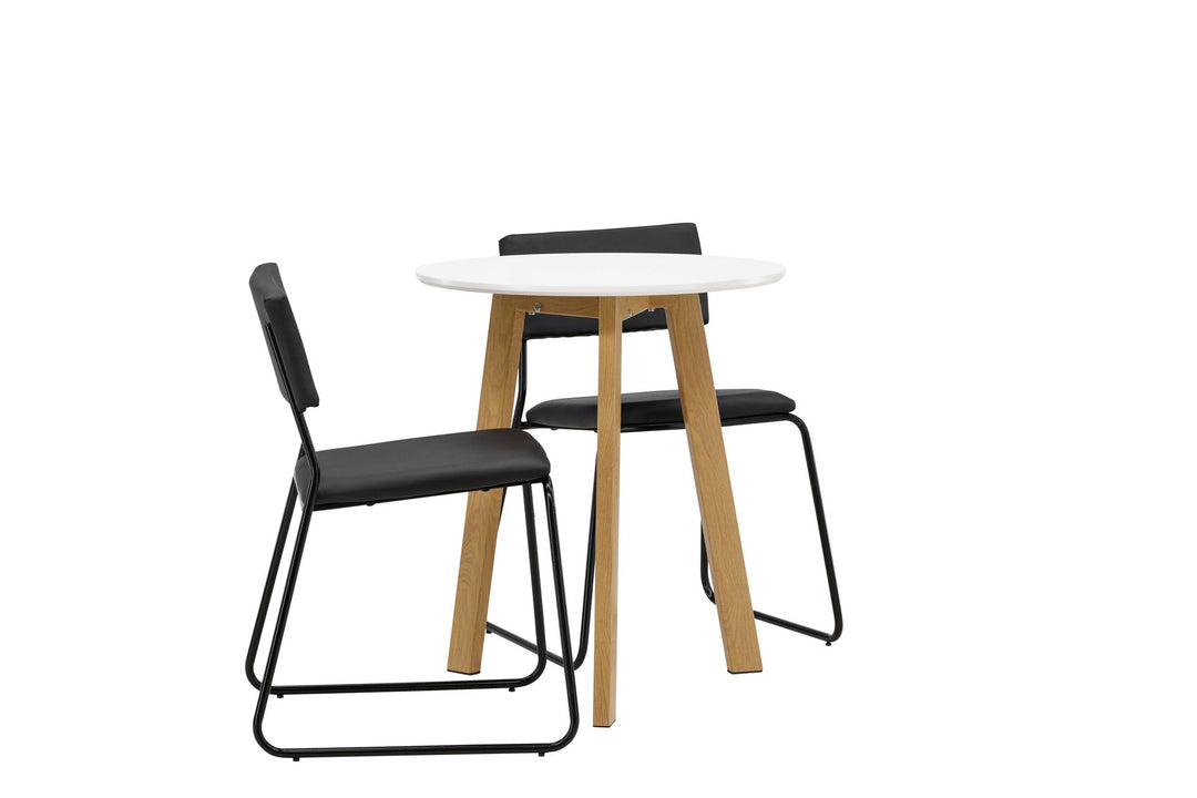 Venture Home Leonora Dining Table φ65 - Oaklook / White MDF +Kenth Chair - Black / Black PU _2