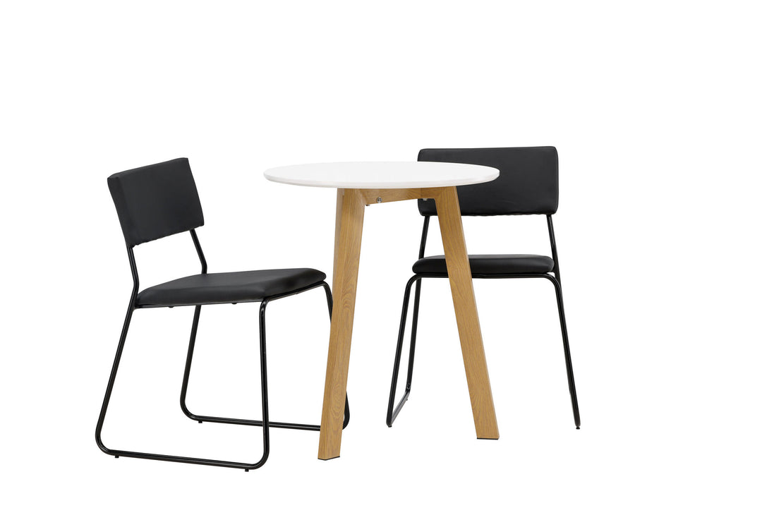 Venture Home Leonora Dining Table φ65 - Oaklook / White MDF +Kenth Chair - Black / Black PU _2