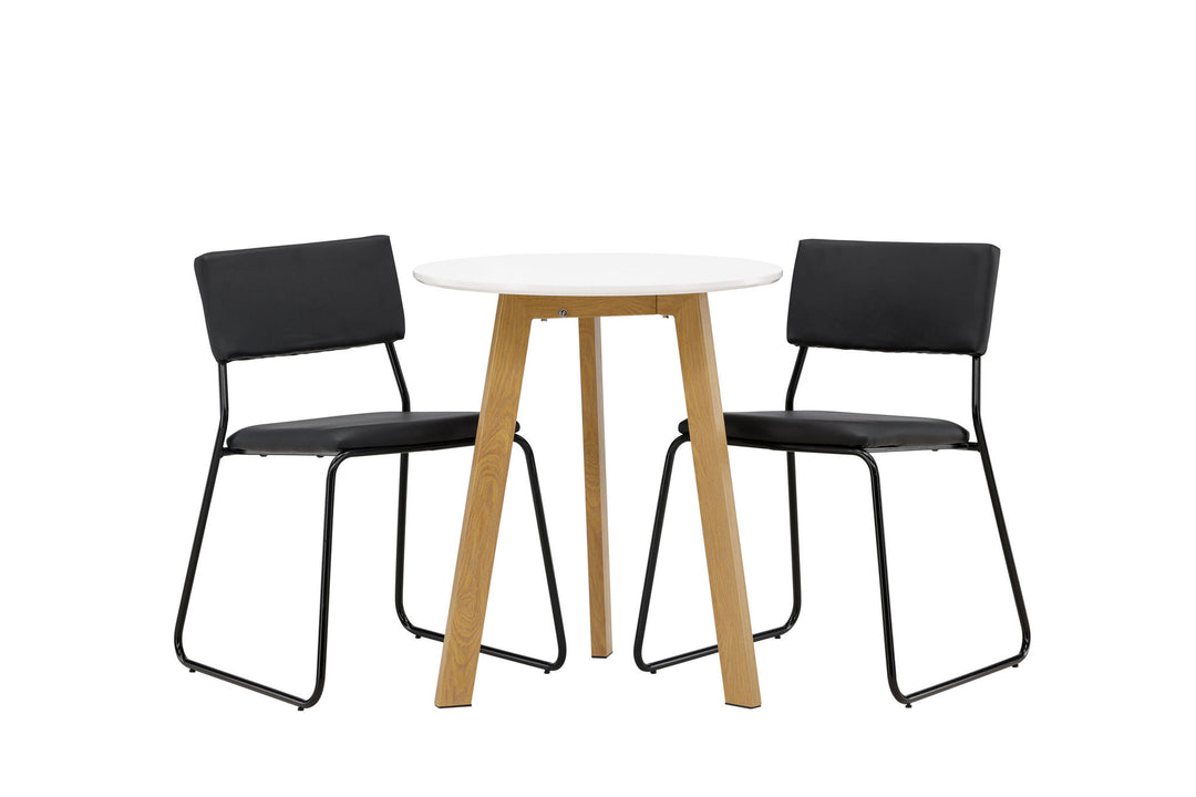 Venture Home Leonora Dining Table φ65 - Oaklook / White MDF +Kenth Chair - Black / Black PU _2