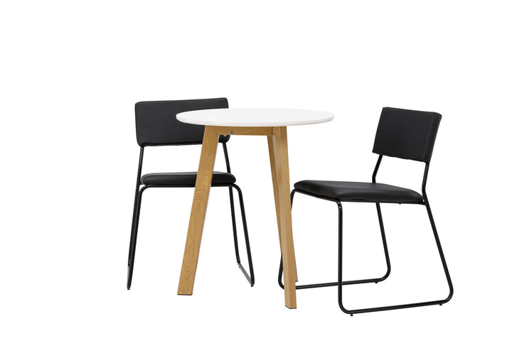 Venture Home Leonora Dining Table φ65 - Oaklook / White MDF +Kenth Chair - Black / Black PU _2