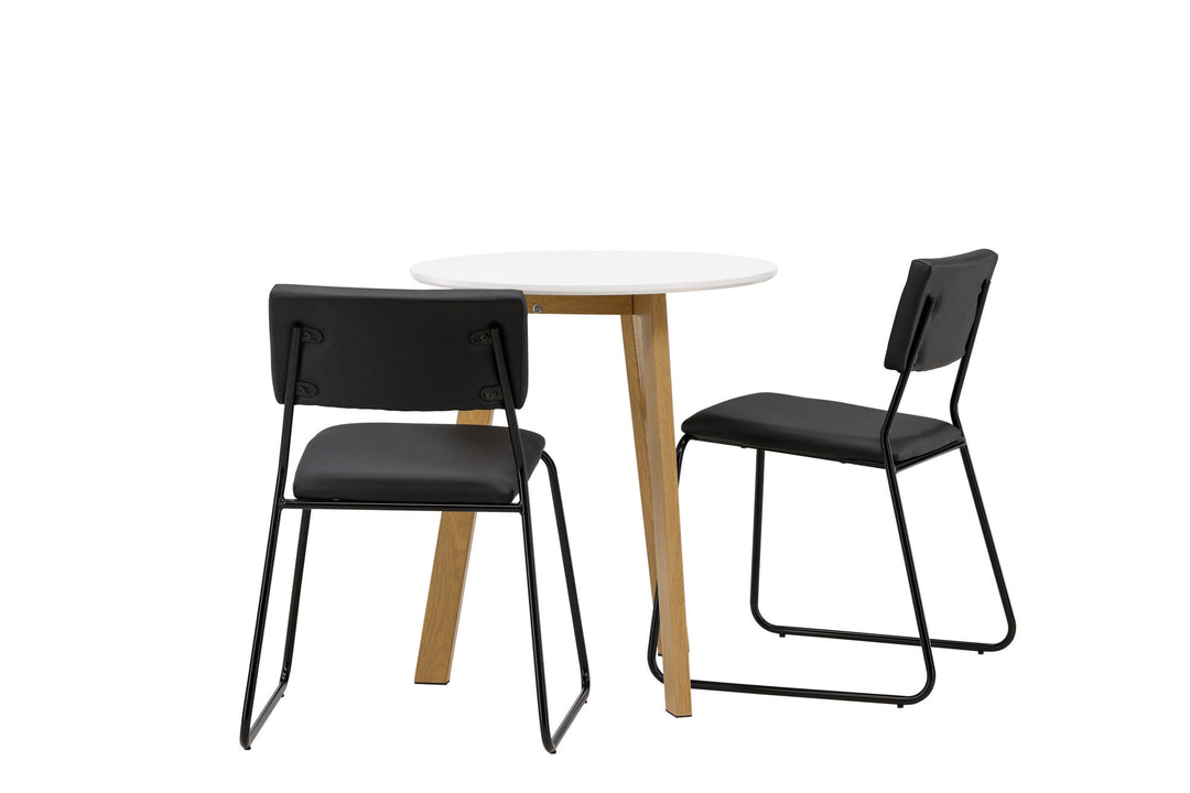 Venture Home Leonora Dining Table φ65 - Oaklook / White MDF +Kenth Chair - Black / Black PU _2