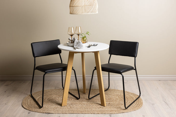 Venture Home Leonora Dining Table φ65 - Oaklook / White MDF +Kenth Chair - Black / Black PU _2