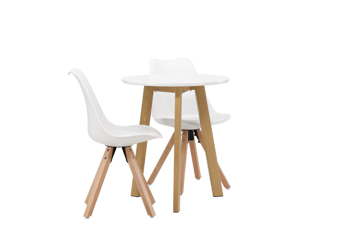 Venture Home Leonora Dining Table φ65 - Oaklook / White MDF +Zeno Dining Chair - Nature woodlook / White PP _2