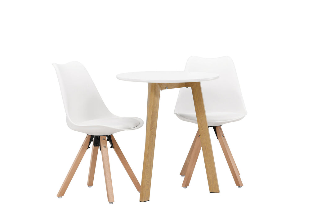 Venture Home Leonora Dining Table φ65 - Oaklook / White MDF +Zeno Dining Chair - Nature woodlook / White PP _2