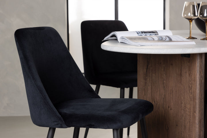 Venture Home Grönvik Dining Table 180*75 - Mocca / Offwhite Concretelook MDF +Night Dining Chair - Black / Black Velvet _4