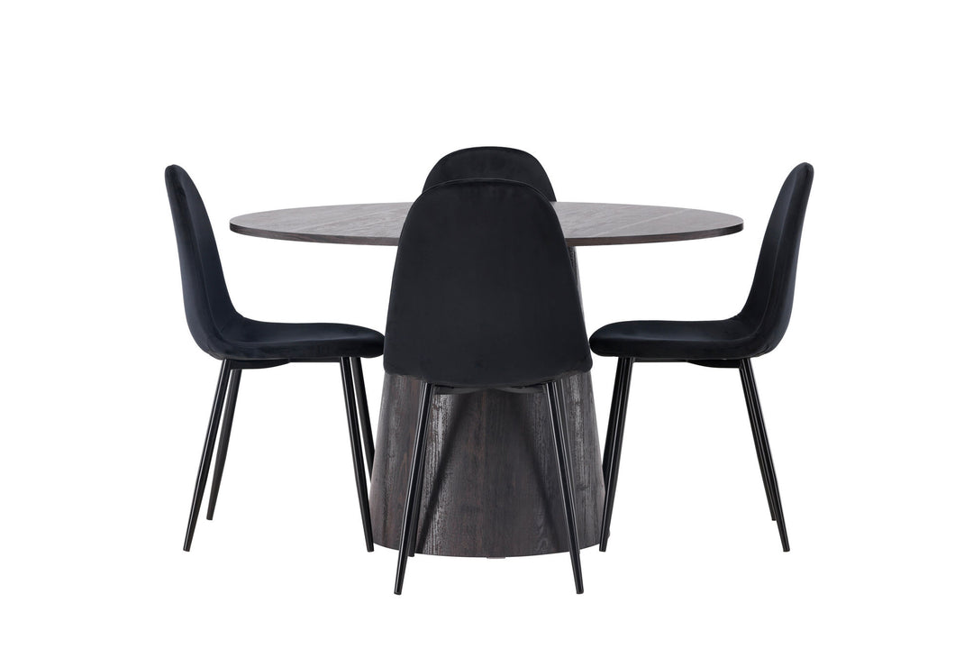 Venture Home Lanzo Dining Table φ120 - Mocca/Mocca +Polar Dining Chair - Black legs / Black Velvet _4