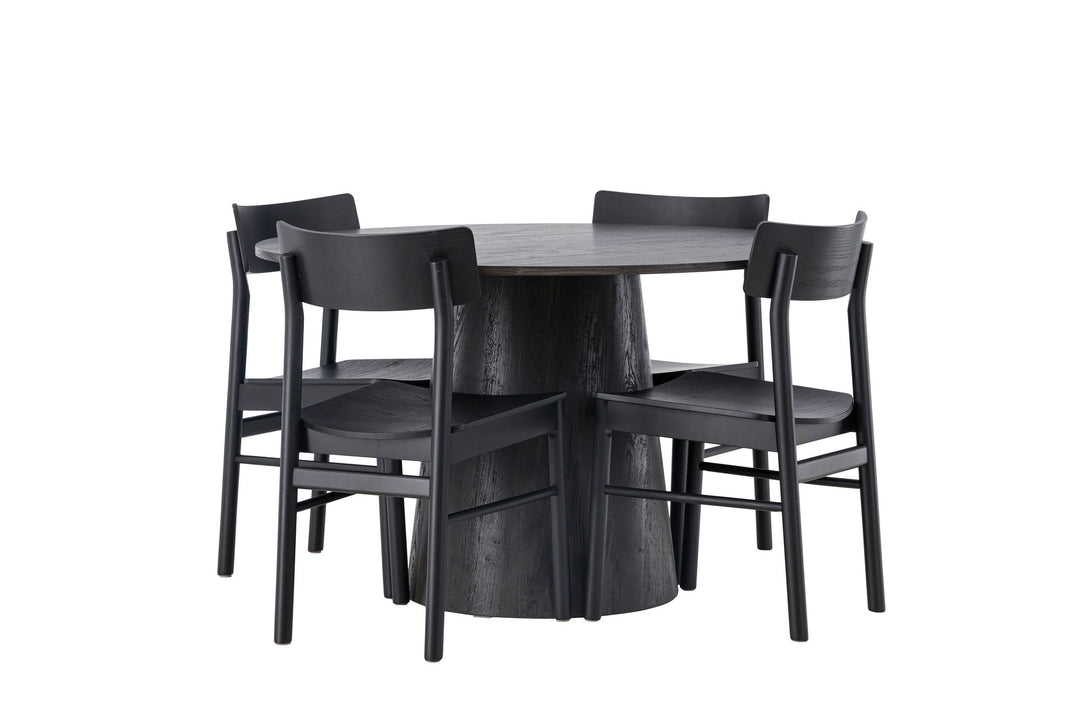 Venture Home Lanzo Dining Table φ120 - Mocca/Mocca +Montros Dining Chair - Natural / Natural Rubberwood _4