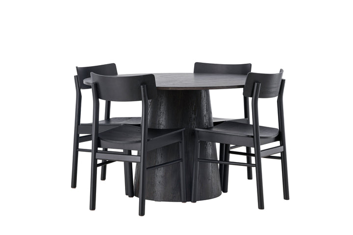 Venture Home Lanzo Dining Table φ120 - Mocca/Mocca +Montros Dining Chair - Natural / Natural Rubberwood _4