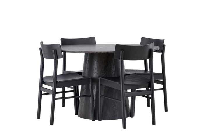 Venture Home Lanzo Dining Table φ120 - Mocca/Mocca +Montros Dining Chair - Natural / Natural Rubberwood _4