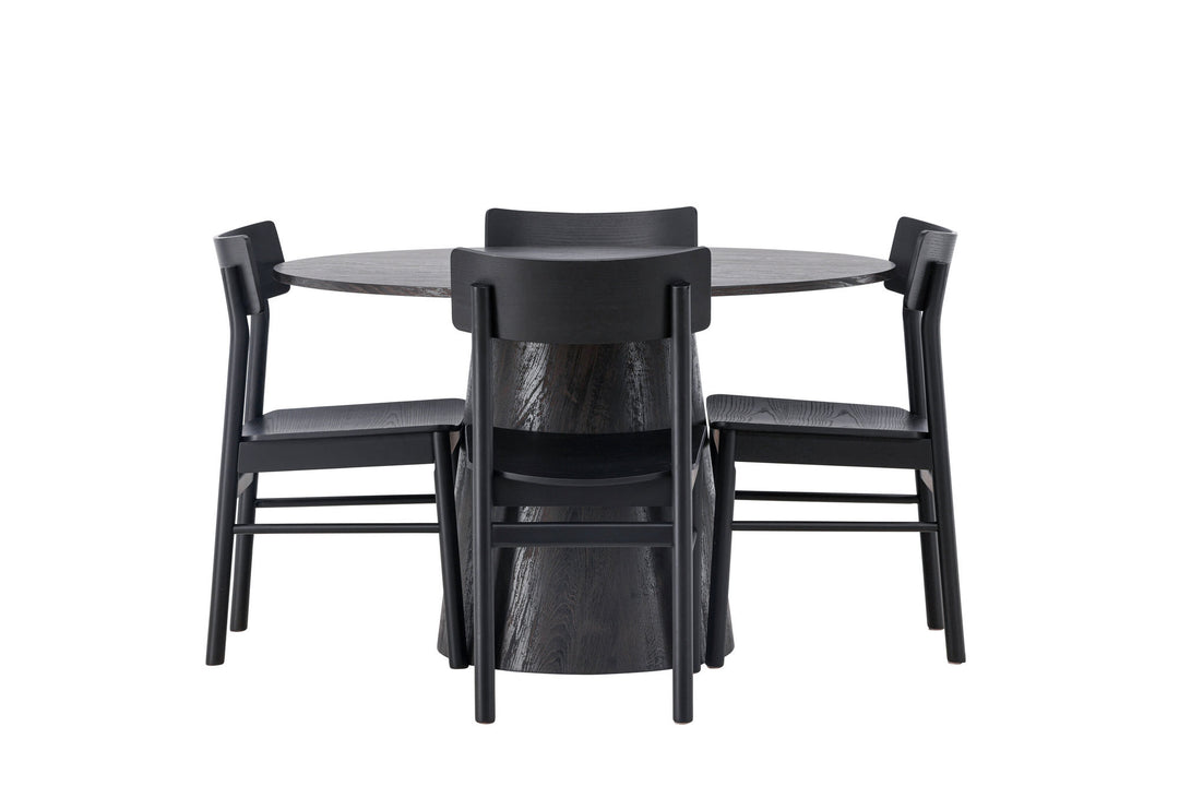 Venture Home Lanzo Dining Table φ120 - Mocca/Mocca +Montros Dining Chair - Natural / Natural Rubberwood _4