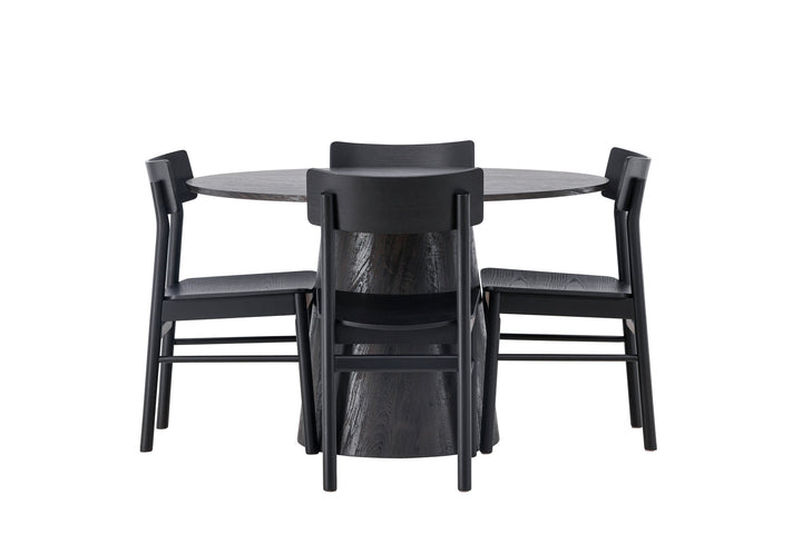 Venture Home Lanzo Dining Table φ120 - Mocca/Mocca +Montros Dining Chair - Natural / Natural Rubberwood _4