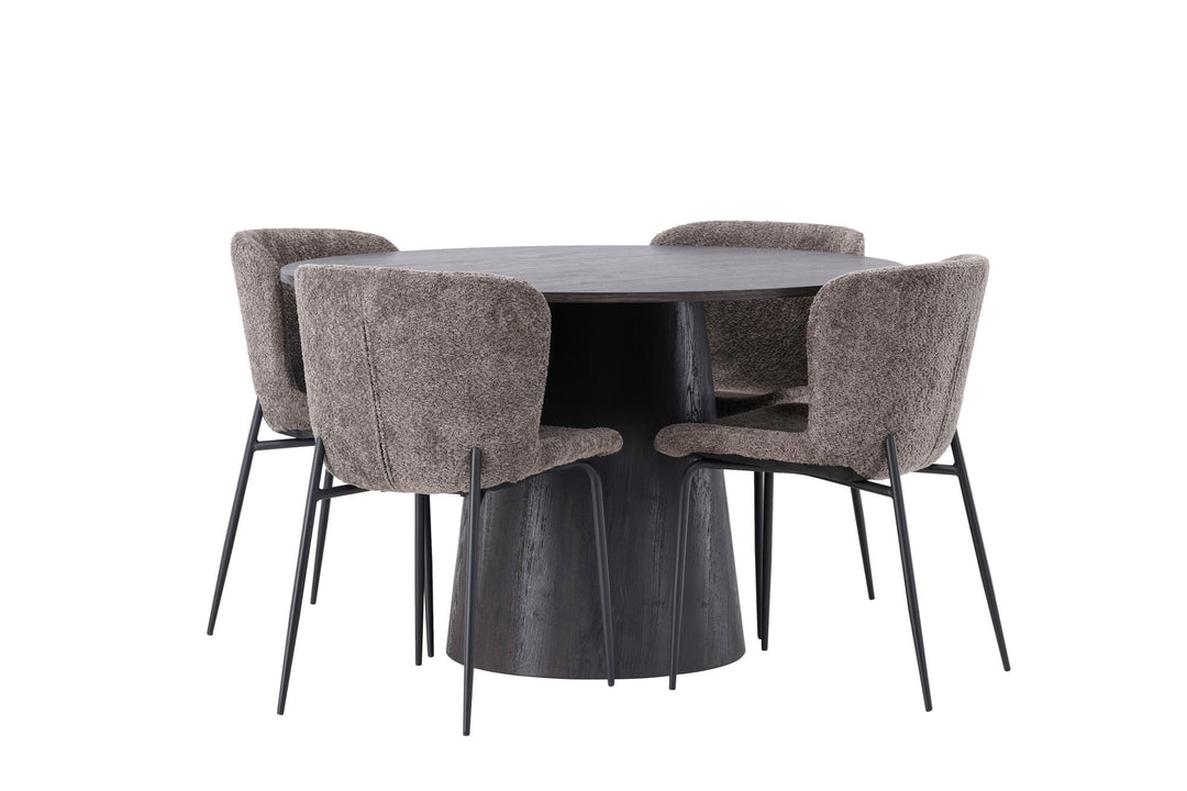 Venture Home Lanzo Dining Table φ120 - Mocca/Mocca +Modesto Dining Chair - Grey / Smoked Black Boucle _4
