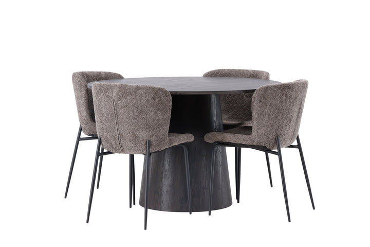 Venture Home Lanzo Dining Table φ120 - Mocca/Mocca +Modesto Dining Chair - Grey / Smoked Black Boucle _4