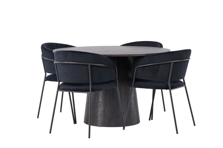 Venture Home Lanzo Dining Table φ120 - Mocca/Mocca +Selma Dining Chair - Black / Black Velvet _4