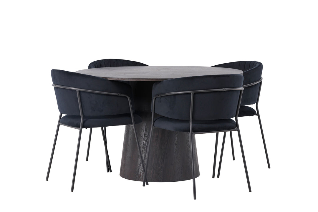 Venture Home Lanzo Dining Table φ120 - Mocca/Mocca +Selma Dining Chair - Black / Black Velvet _4
