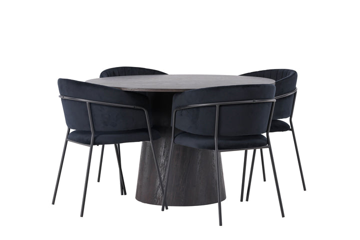 Venture Home Lanzo Dining Table φ120 - Mocca/Mocca +Selma Dining Chair - Black / Black Velvet _4