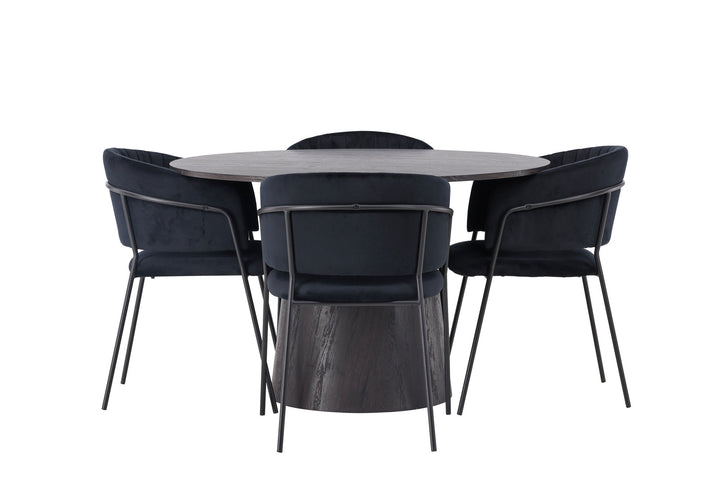 Venture Home Lanzo Dining Table φ120 - Mocca/Mocca +Selma Dining Chair - Black / Black Velvet _4