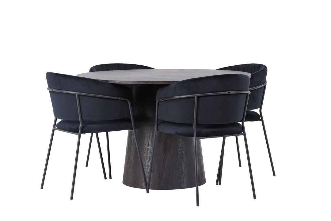 Venture Home Lanzo Dining Table φ120 - Mocca/Mocca +Selma Dining Chair - Black / Black Velvet _4