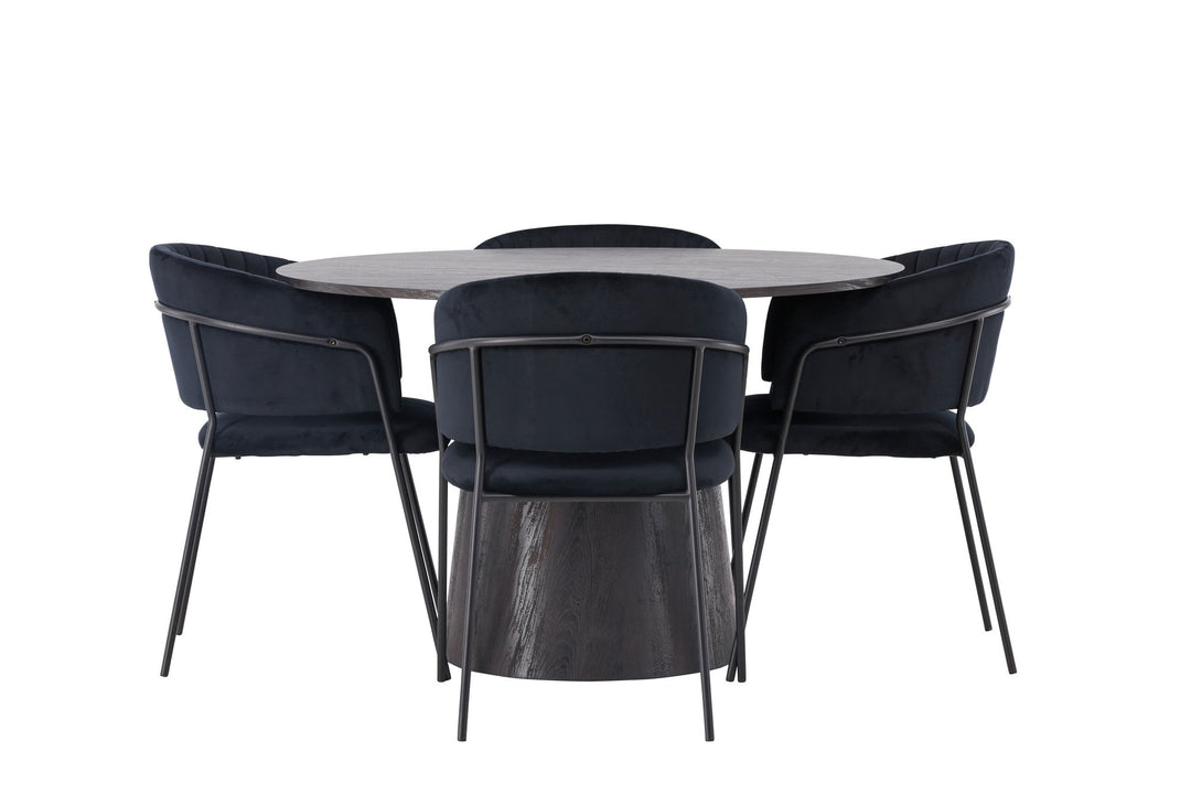 Venture Home Lanzo Dining Table φ120 - Mocca/Mocca +Selma Dining Chair - Black / Black Velvet _4