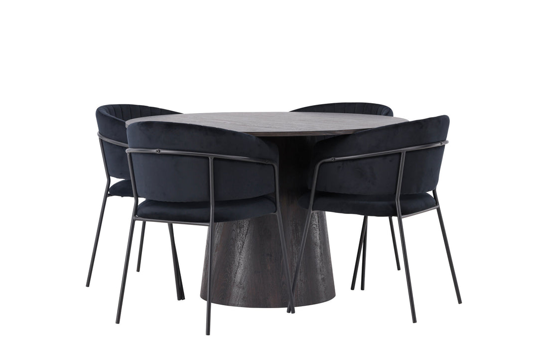 Venture Home Lanzo Dining Table φ120 - Mocca/Mocca +Selma Dining Chair - Black / Black Velvet _4