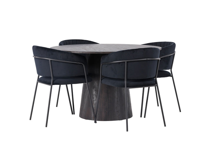 Venture Home Lanzo Dining Table φ120 - Mocca/Mocca +Selma Dining Chair - Black / Black Velvet _4