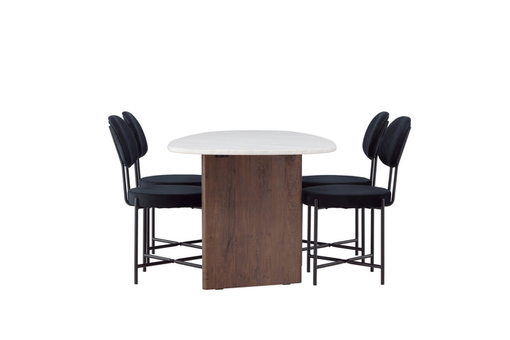 Venture Home Grönvik Dining Table 180*75 - Mocca / Offwhite Concretelook MDF +Stella Dining Chair - Black / Black Velvet _4