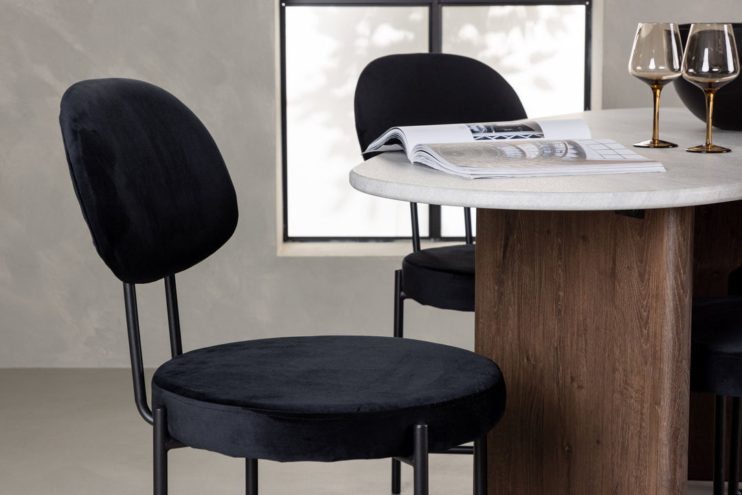 Venture Home Grönvik Dining Table 180*75 - Mocca / Offwhite Concretelook MDF +Stella Dining Chair - Black / Black Velvet _4