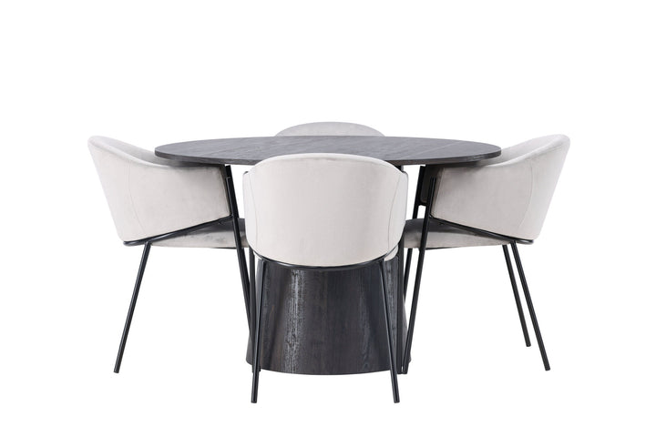 Venture Home Lanzo Dining Table φ120 - Mocca/Mocca +Evelina Dining Chair - Black / Light grey Velvet _4