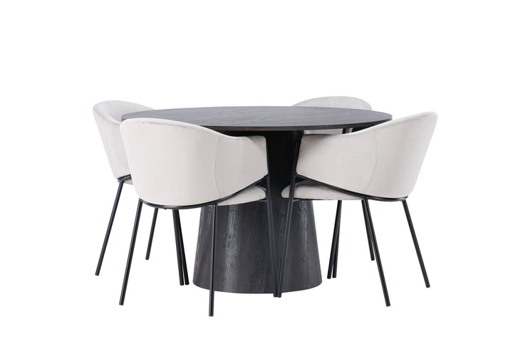 Venture Home Lanzo Dining Table φ120 - Mocca/Mocca +Evelina Dining Chair - Black / Light grey Velvet _4