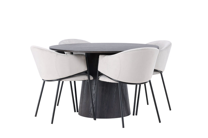 Venture Home Lanzo Dining Table φ120 - Mocca/Mocca +Evelina Dining Chair - Black / Light grey Velvet _4