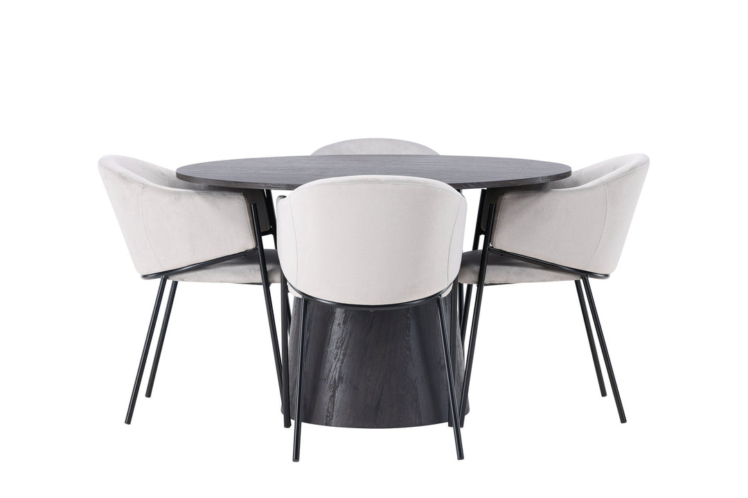 Venture Home Lanzo Dining Table φ120 - Mocca/Mocca +Evelina Dining Chair - Black / Light grey Velvet _4