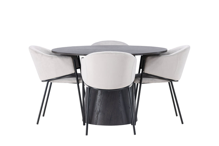 Venture Home Lanzo Dining Table φ120 - Mocca/Mocca +Evelina Dining Chair - Black / Light grey Velvet _4