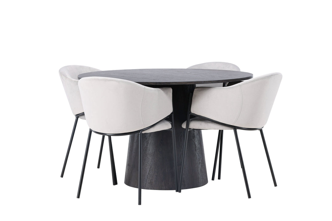 Venture Home Lanzo Dining Table φ120 - Mocca/Mocca +Evelina Dining Chair - Black / Light grey Velvet _4