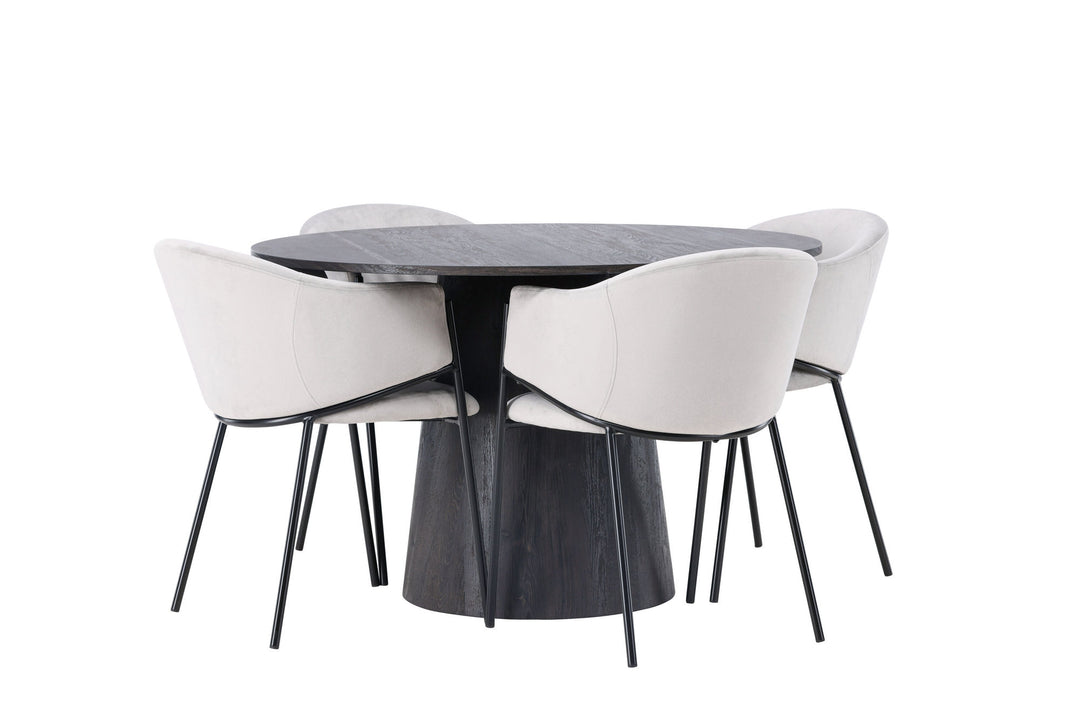 Venture Home Lanzo Dining Table φ120 - Mocca/Mocca +Evelina Dining Chair - Black / Light grey Velvet _4