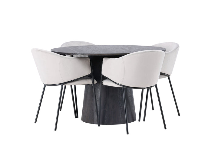 Venture Home Lanzo Dining Table φ120 - Mocca/Mocca +Evelina Dining Chair - Black / Light grey Velvet _4