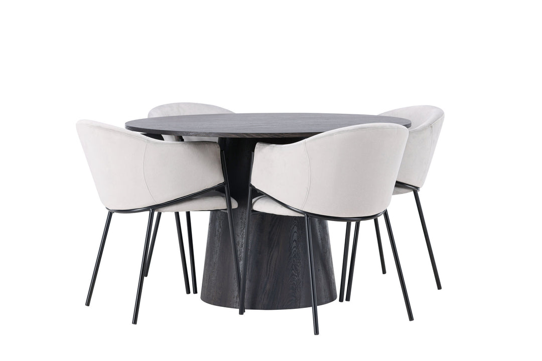 Venture Home Lanzo Dining Table φ120 - Mocca/Mocca +Evelina Dining Chair - Black / Light grey Velvet _4