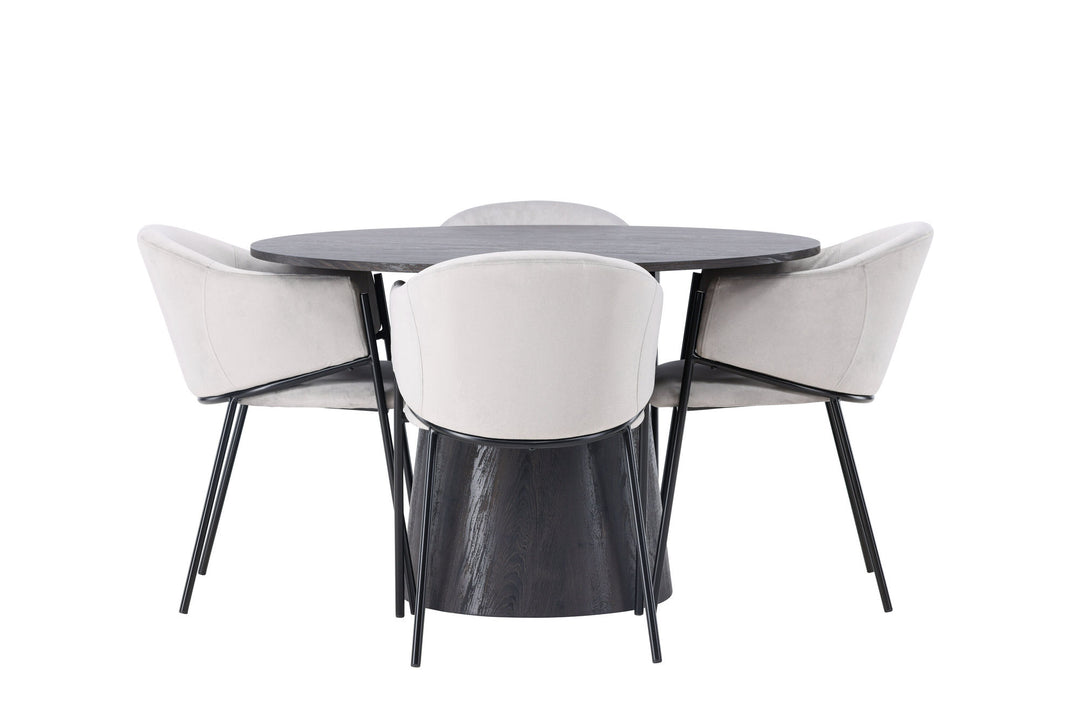 Venture Home Lanzo Dining Table φ120 - Mocca/Mocca +Evelina Dining Chair - Black / Light grey Velvet _4