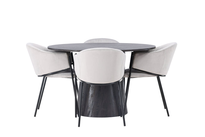 Venture Home Lanzo Dining Table φ120 - Mocca/Mocca +Evelina Dining Chair - Black / Light grey Velvet _4