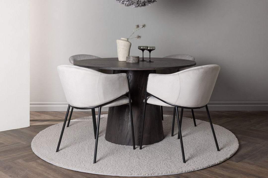 Venture Home Lanzo Dining Table φ120 - Mocca/Mocca +Evelina Dining Chair - Black / Light grey Velvet _4