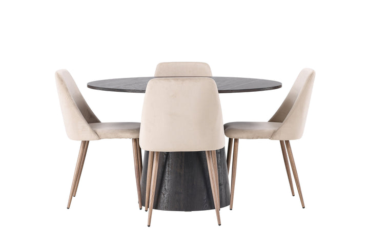 Venture Home Lanzo Dining Table φ120 - Mocca/Mocca +Night Dining Chair - Dark walnut / Mocca / Brown Fabric _4