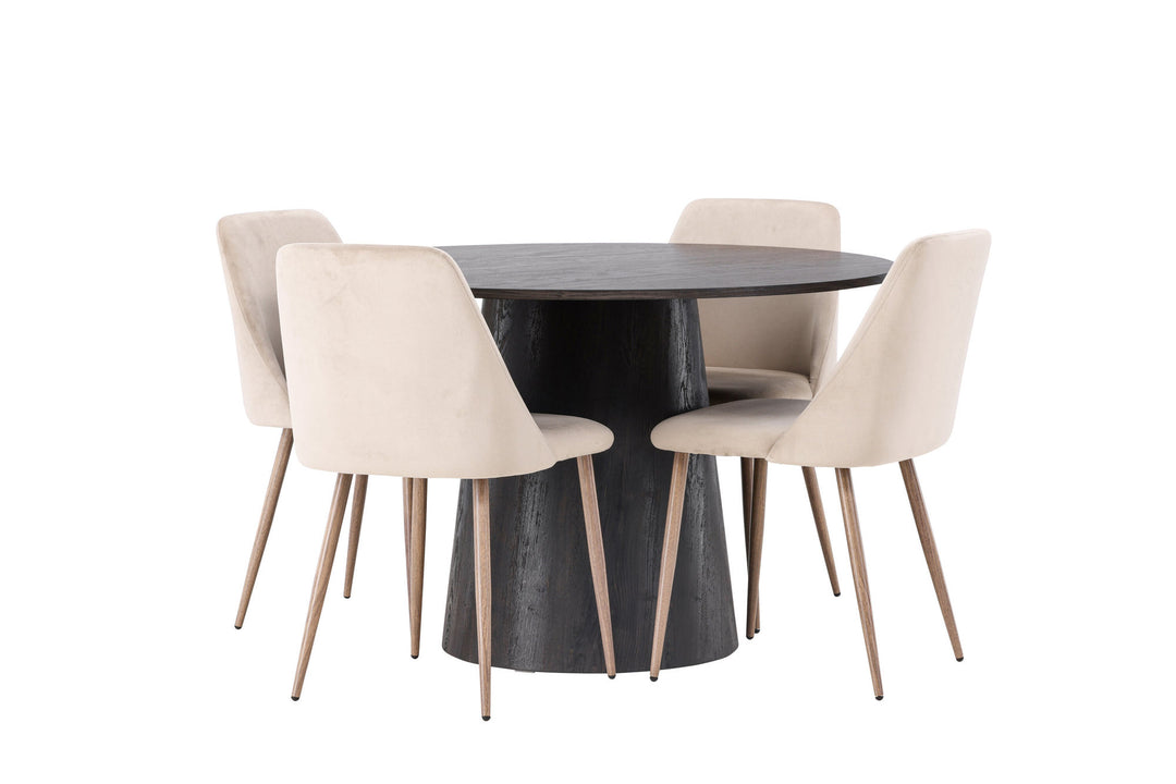 Venture Home Lanzo Dining Table φ120 - Mocca/Mocca +Night Dining Chair - Dark walnut / Mocca / Brown Fabric _4