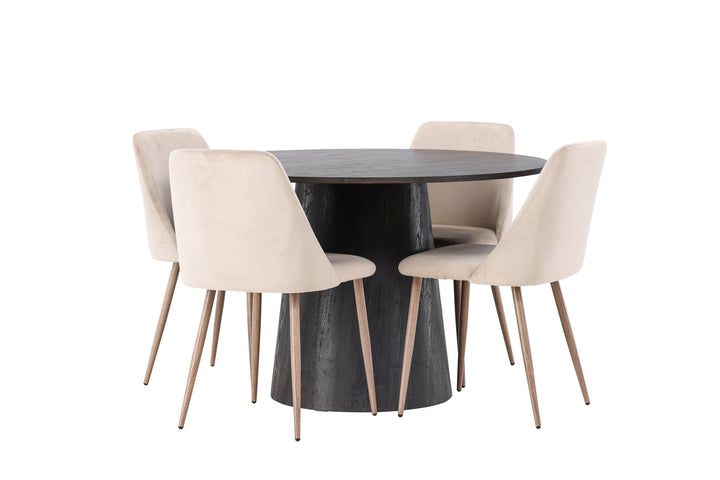 Venture Home Lanzo Dining Table φ120 - Mocca/Mocca +Night Dining Chair - Dark walnut / Mocca / Brown Fabric _4