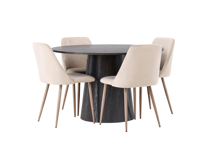 Venture Home Lanzo Dining Table φ120 - Mocca/Mocca +Night Dining Chair - Dark walnut / Mocca / Brown Fabric _4