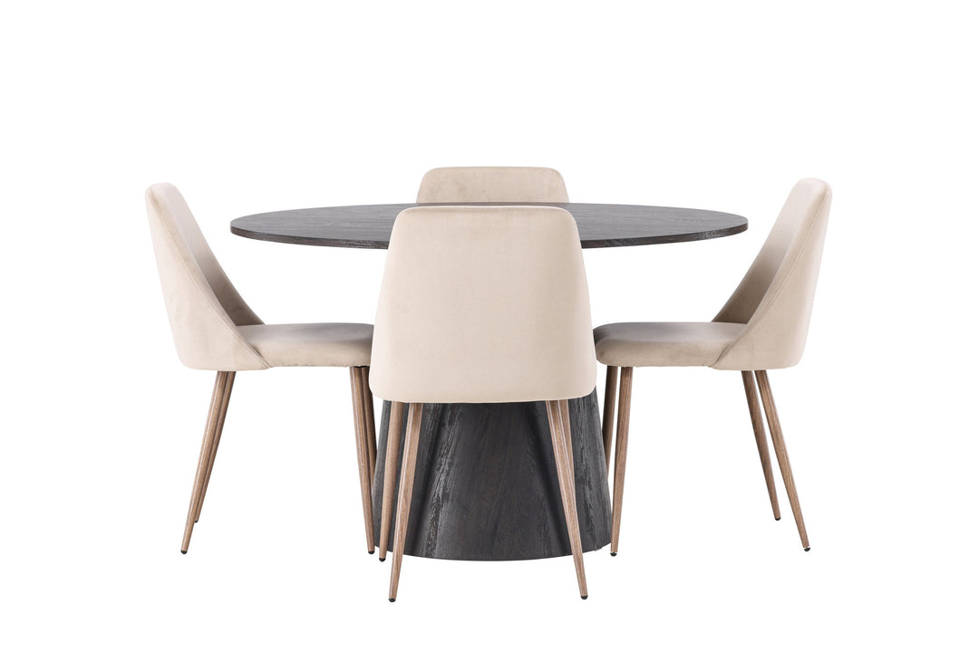 Venture Home Lanzo Dining Table φ120 - Mocca/Mocca +Night Dining Chair - Dark walnut / Mocca / Brown Fabric _4