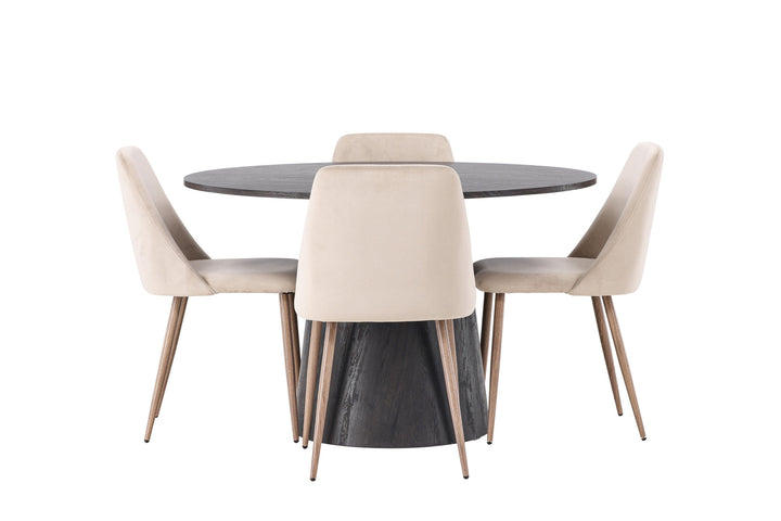 Venture Home Lanzo Dining Table φ120 - Mocca/Mocca +Night Dining Chair - Dark walnut / Mocca / Brown Fabric _4