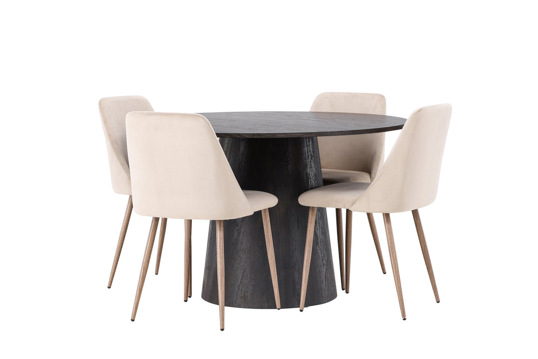 Venture Home Lanzo Dining Table φ120 - Mocca/Mocca +Night Dining Chair - Dark walnut / Mocca / Brown Fabric _4