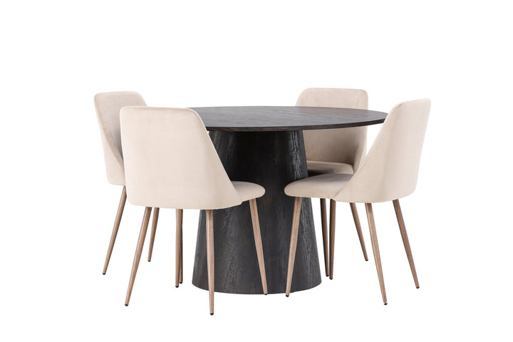 Venture Home Lanzo Dining Table φ120 - Mocca/Mocca +Night Dining Chair - Dark walnut / Mocca / Brown Fabric _4